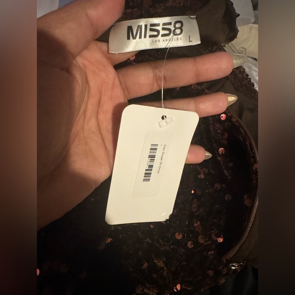 Brown Sequins Maxi Gown with High Slit - Picture 11 of 12